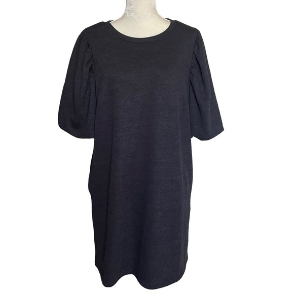 Very J Puff Sleeves Relaxed Fit Ribbed Black Mini Dress Women’s Size 1X - Picture 1 of 9